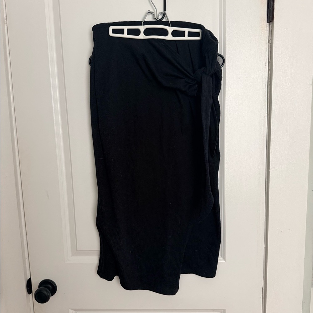 a new day Black Tie-Side Midi Skirt